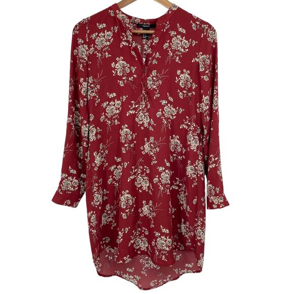 FOREVER 21 NWT Floral Optional Tie Waist Mini Tunic Dress Size Small Red - Picture 1 of 5